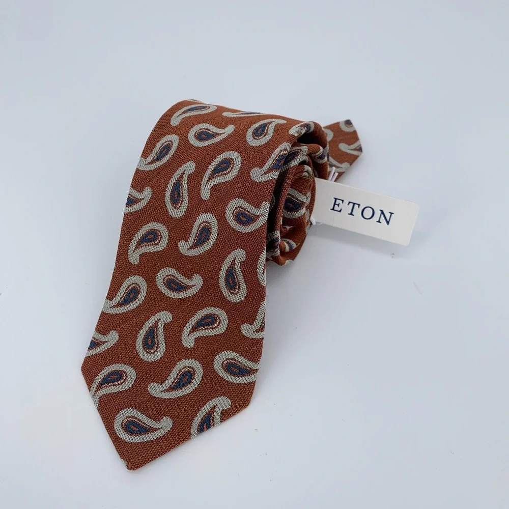 Eton Tie Mens One Size Multi Paisley Silk Classic Luxury Necktie Italy Made NWT